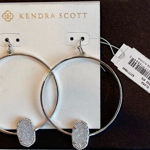 Kendra Scott Elora Drop Dangle Hoop Earrings Silver  Iridescent Drusy White
